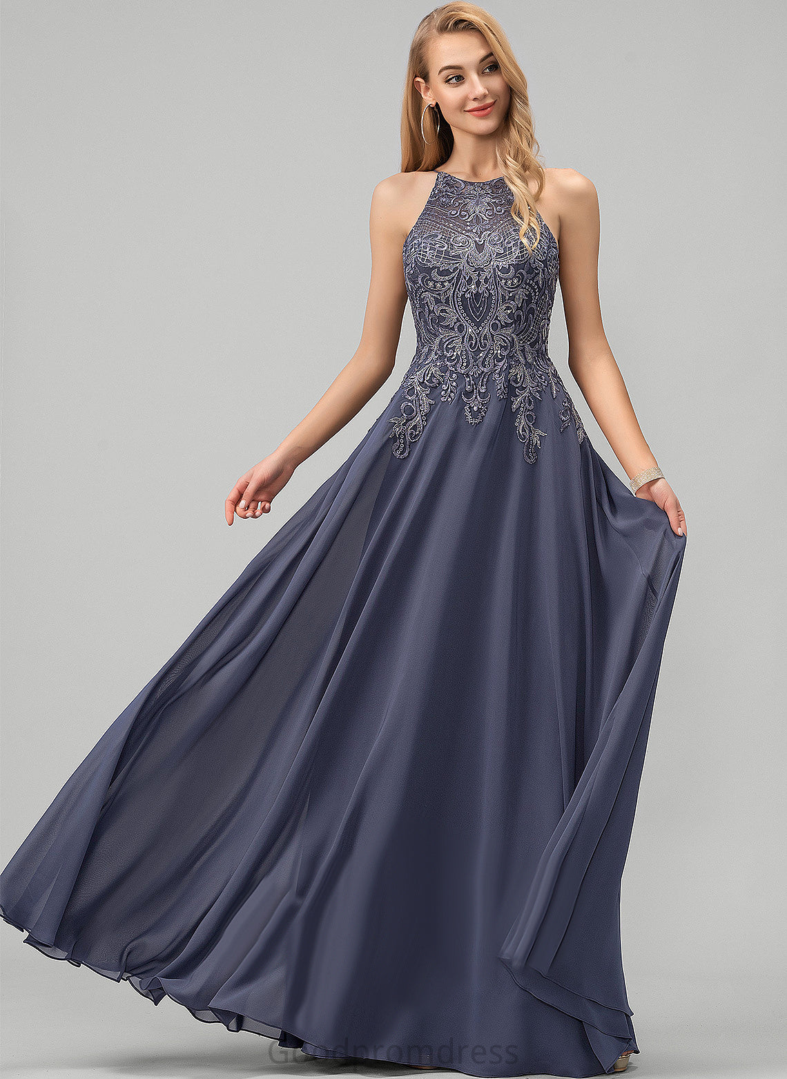 Prom Dresses Chiffon Sequins Floor-Length Lace With Tatum Scoop A-Line