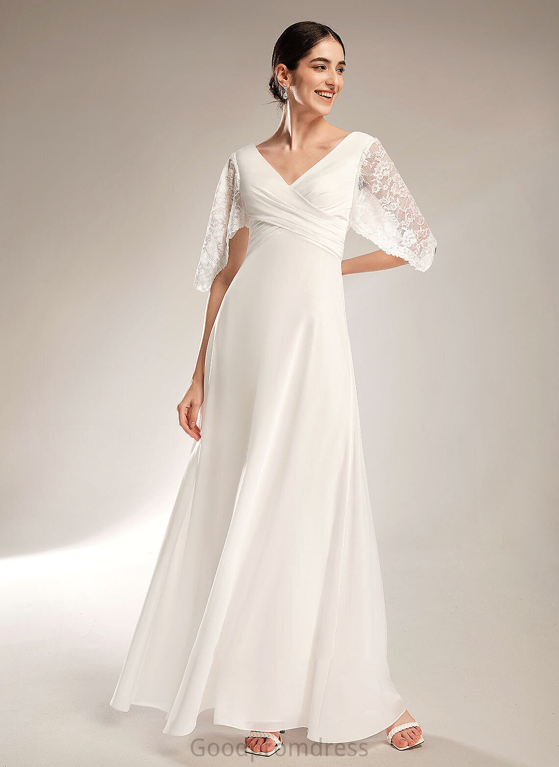 Lace Dress Floor-Length Chanel Wedding Dresses Wedding V-neck Sheath/Column With