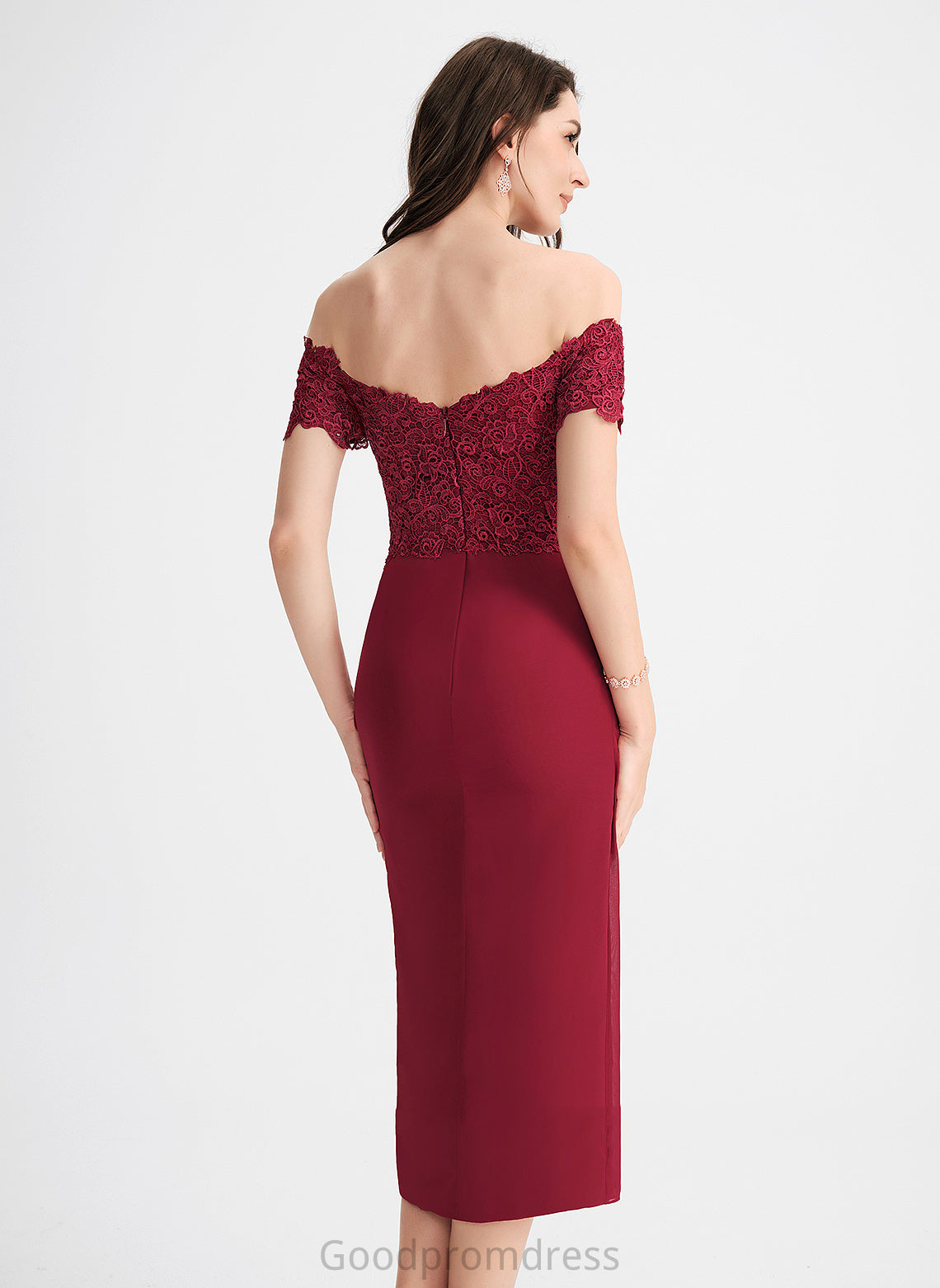 Cocktail Tea-Length Maya Lace Sheath/Column Off-the-Shoulder Dress Chiffon Cocktail Dresses