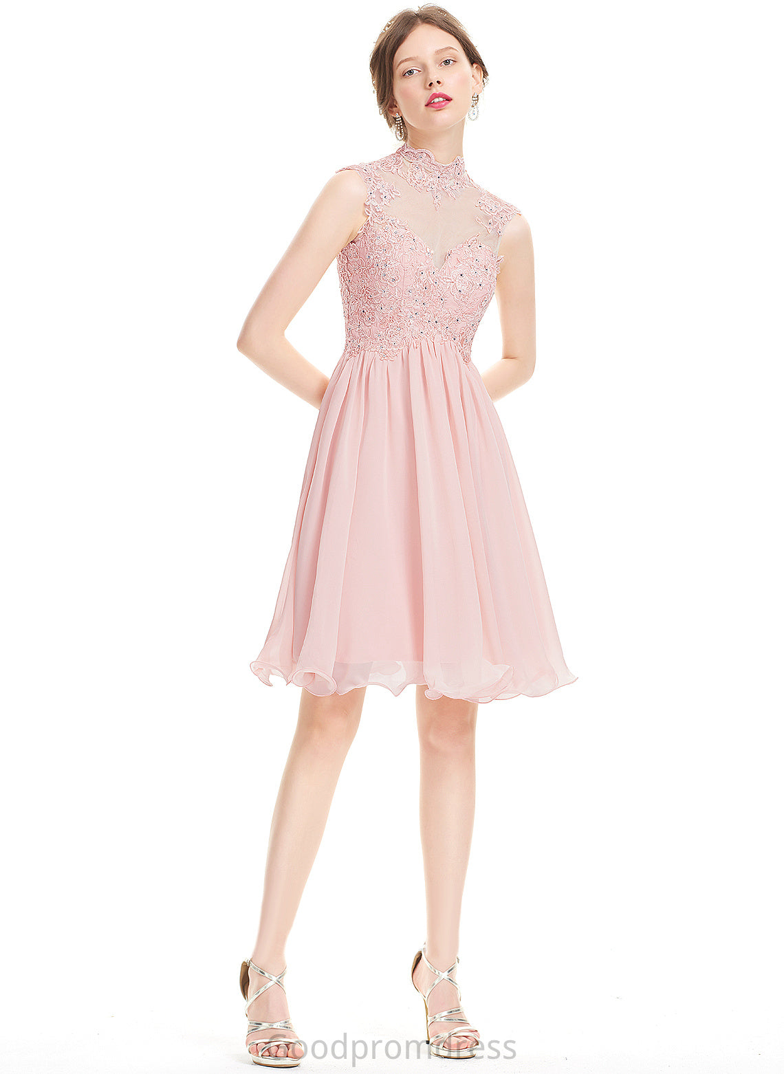 Lace Homecoming Dresses A-Line Chiffon Beading Dress Neck Homecoming Alma Knee-Length With High