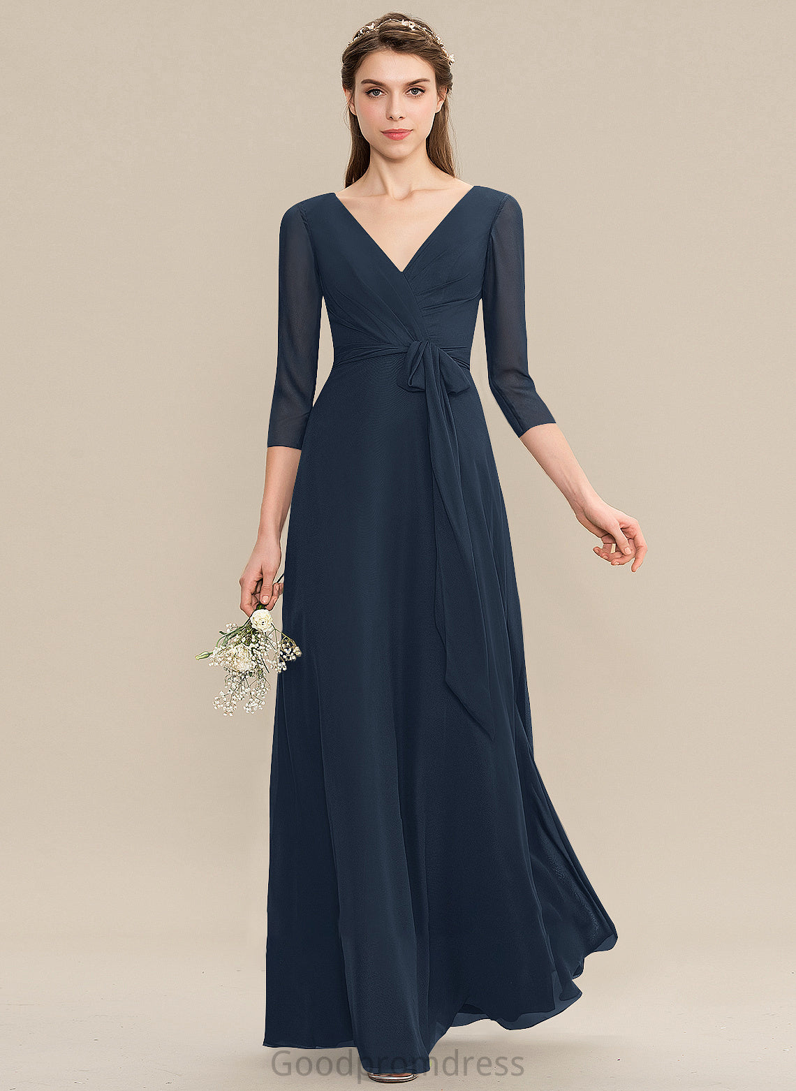 Bow(s) Floor-Length Ruffle V-neck Silhouette A-Line Neckline Fabric Length Embellishment Linda A-Line/Princess Bridesmaid Dresses