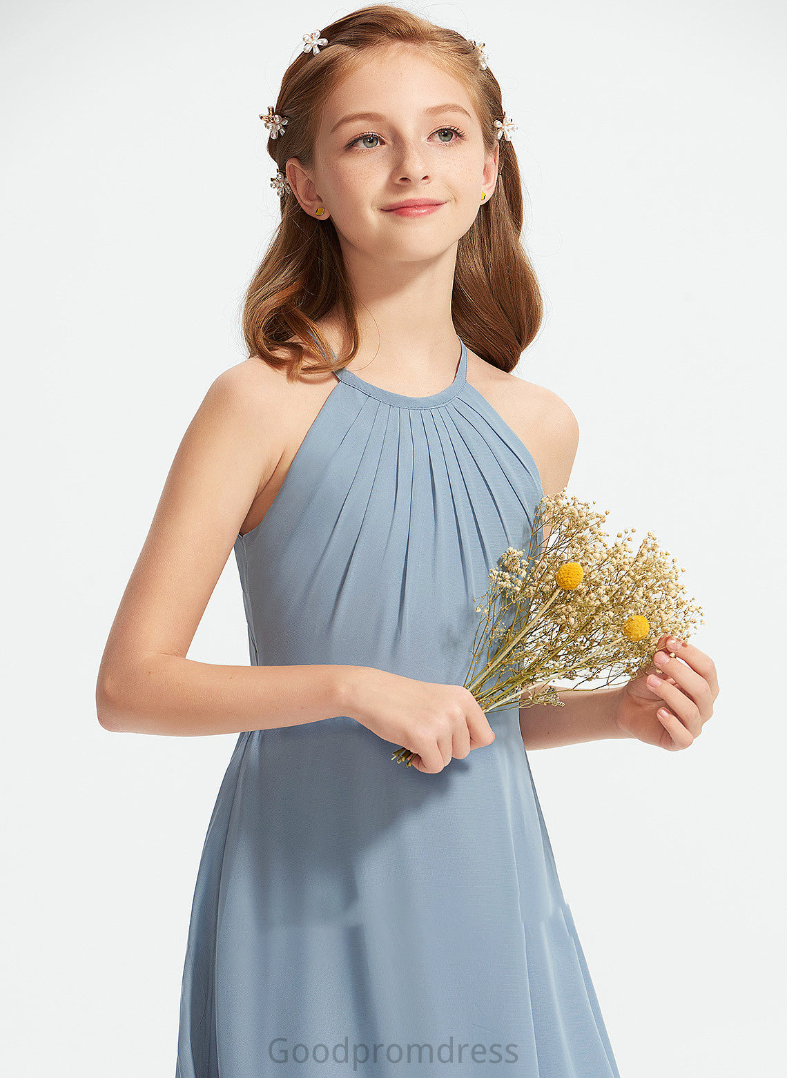 Floor-Length Martha Ruffle Scoop Chiffon A-Line Neck Junior Bridesmaid Dresses With