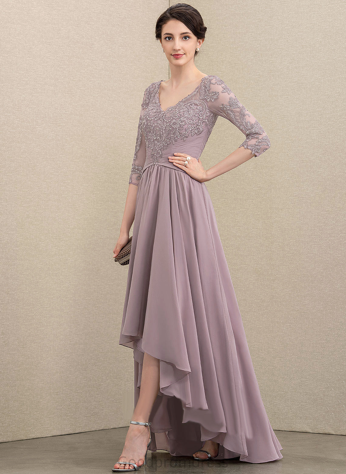 A-Line Lace With Dress Mother of the Bride Dresses Chiffon Mother Janiya Asymmetrical of Bride the Sequins V-neck