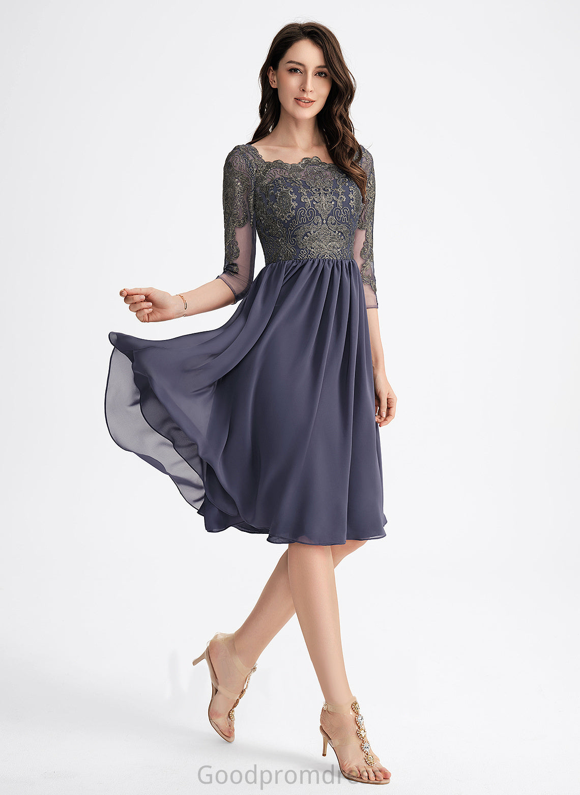 Lace Lace Cocktail Dresses A-Line Cocktail With Chiffon Neckline Knee-Length Square Dress Kayleigh