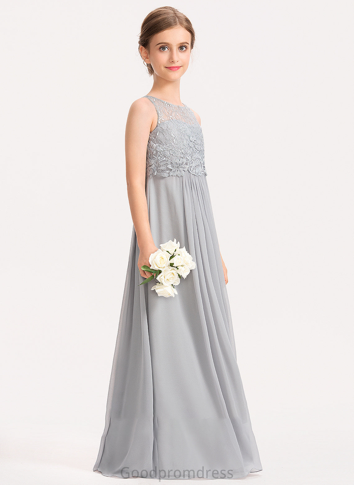 Lace A-Line Scoop Neck Junior Bridesmaid Dresses Brooke Chiffon Floor-Length