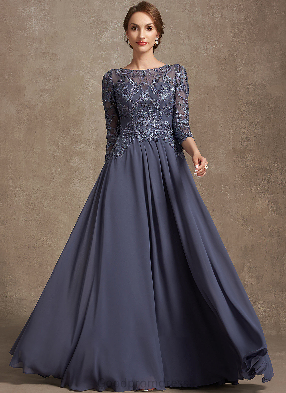 the of A-Line Scoop Chiffon Mother of the Bride Dresses Lace Floor-Length Neck Bride Adrianna Mother Dress