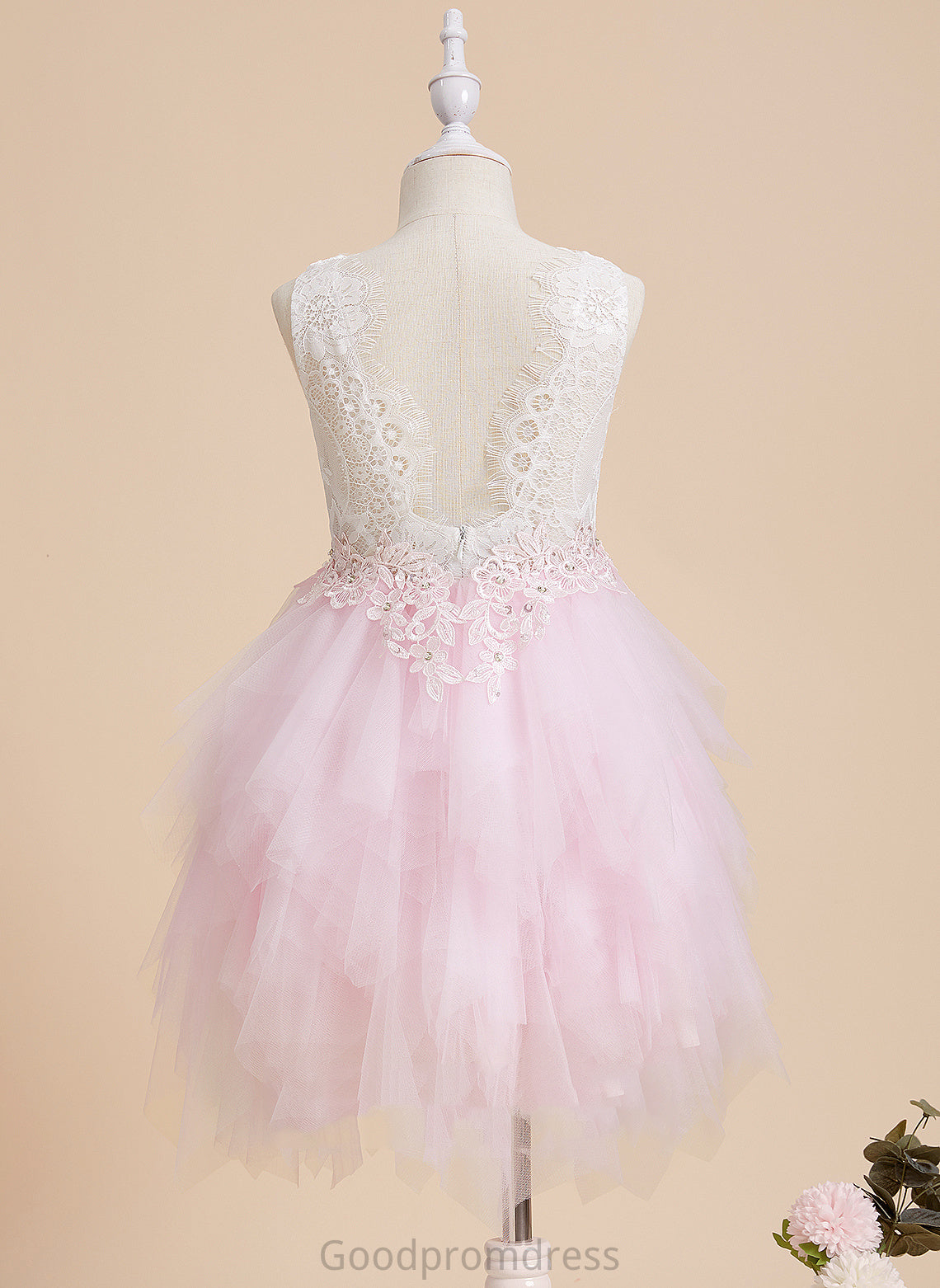 With - Back Knee-length Tulle/Lace Flower Neck Flower Girl Dresses Kristina Dress Sleeveless Scoop Ball-Gown/Princess Girl Lace/Beading/Sequins/V