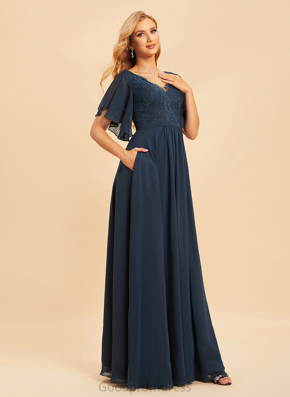 Embellishment A-Line Floor-Length V-neck Silhouette SplitFront Neckline Fabric Length Lace India Sweetheart Bridesmaid Dresses