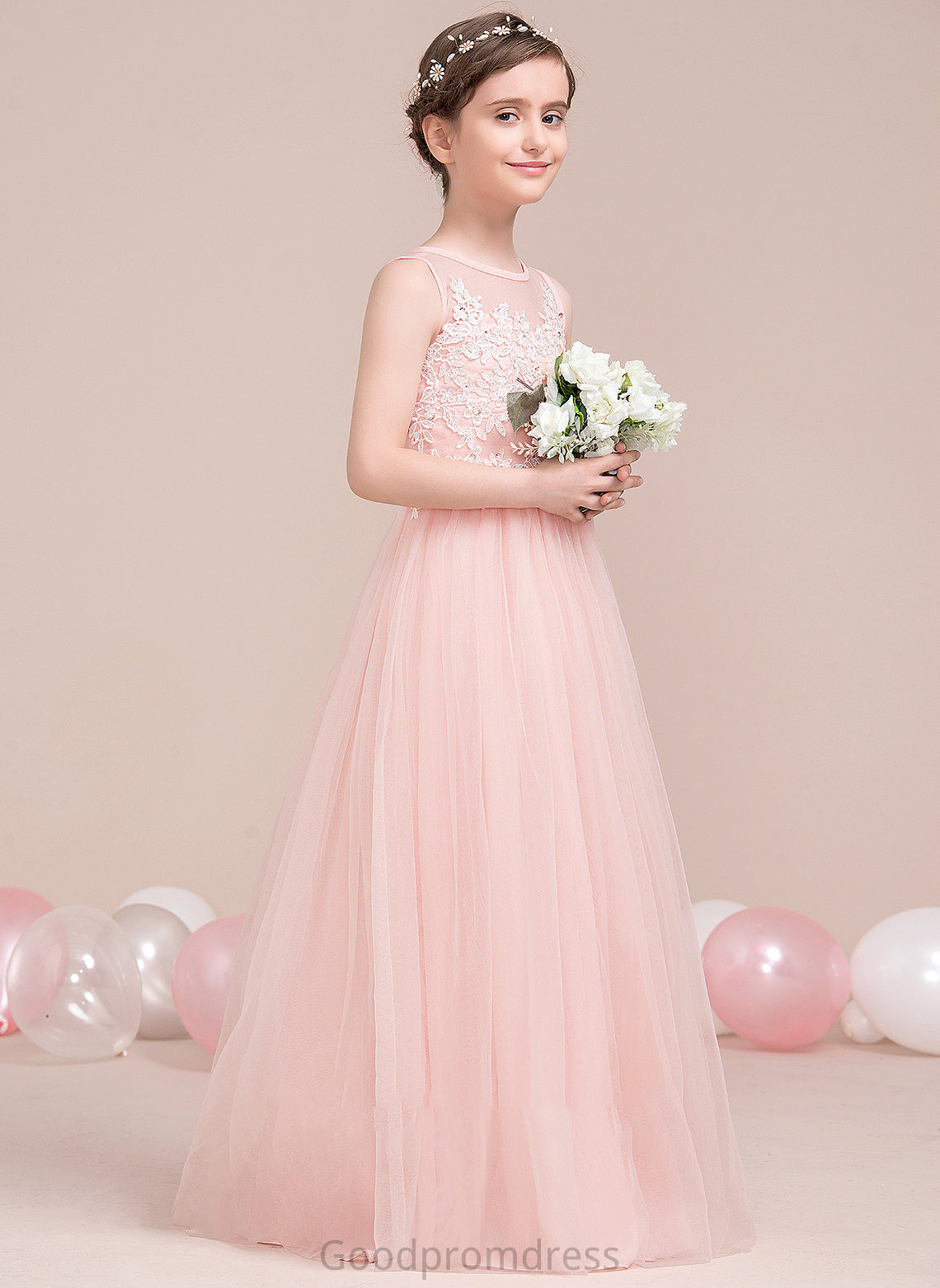 Floor-Length Rachel Junior Bridesmaid Dresses Neck With Sequins Tulle Scoop A-Line Beading