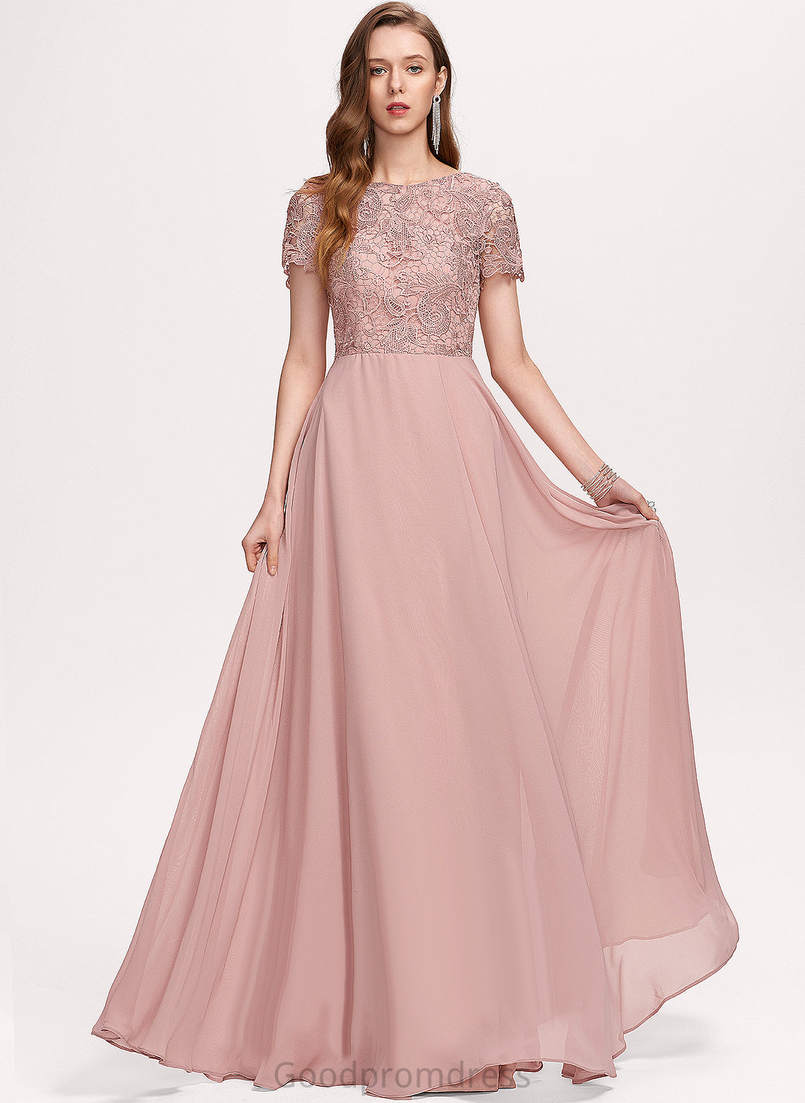 Floor-Length Scoop Prom Dresses Lace Braelyn Sequins Chiffon With A-Line