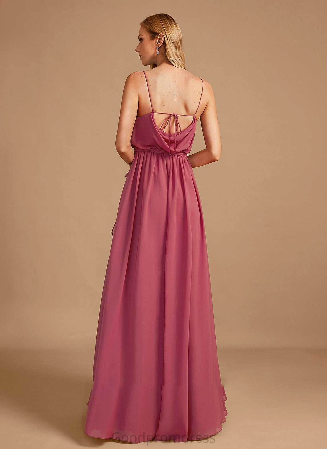 Neckline Embellishment Floor-Length CowlNeck Length A-Line Silhouette SplitFront Fabric Ruffle Kirsten Natural Waist Bridesmaid Dresses