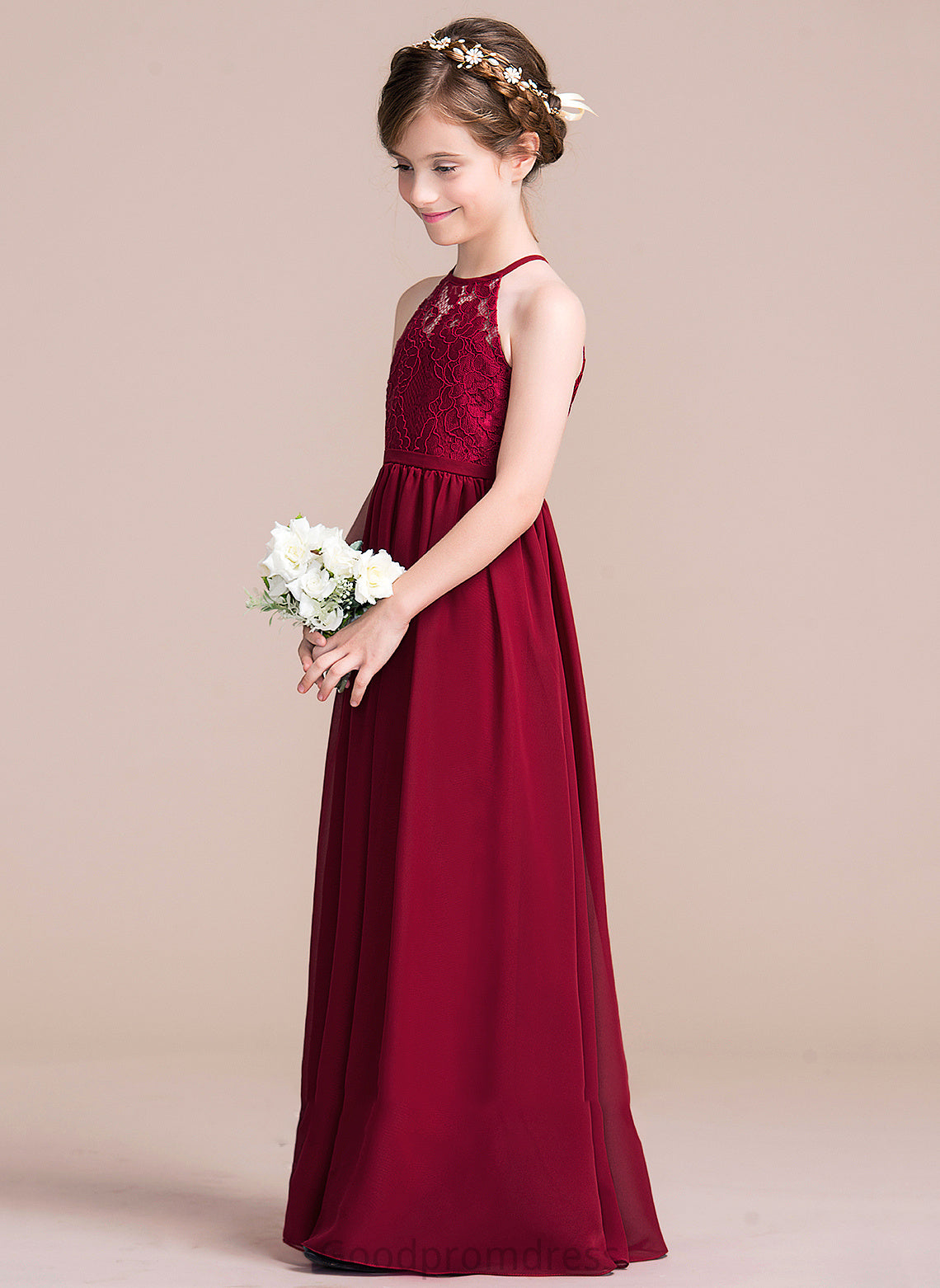 A-Line Scoop Braelyn Neck Floor-Length Chiffon Junior Bridesmaid Dresses