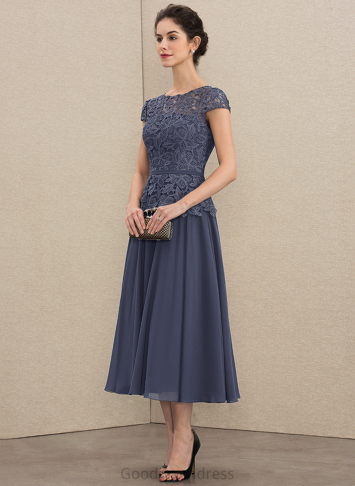 Neck Mother of the Bride Dresses Chiffon Eliana Scoop Bride A-Line Mother of Tea-Length Dress the Lace