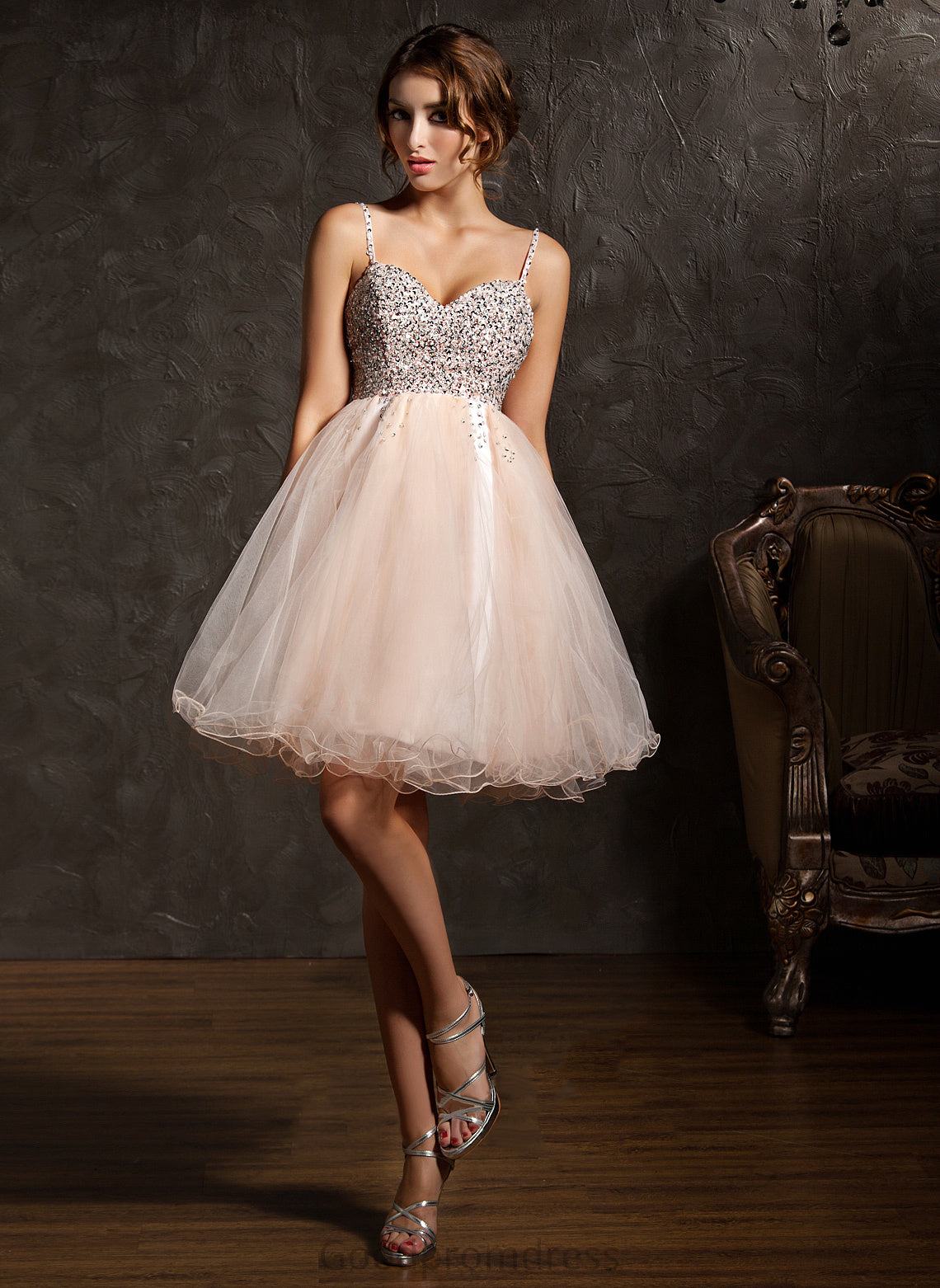 Sequins Tulle Beading Sweetheart Dress A-Line Homecoming Dresses Marlene Homecoming Knee-Length With