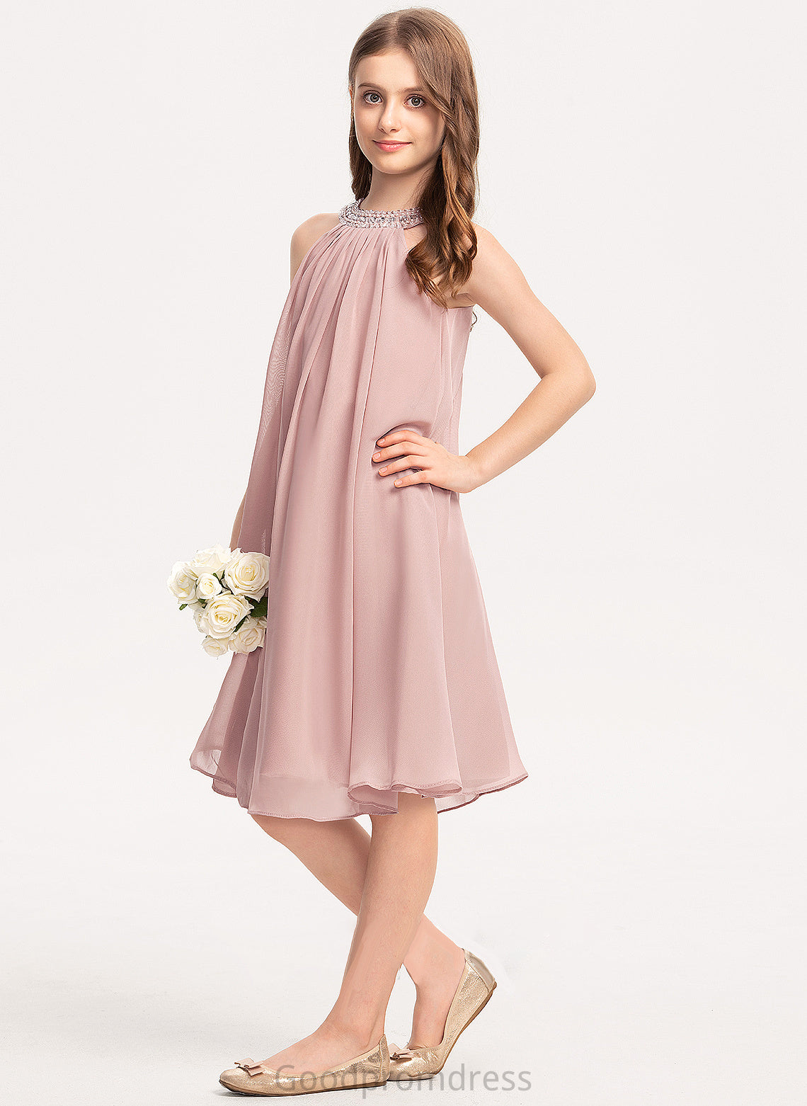 Neck A-Line Scoop Knee-Length With Junior Bridesmaid Dresses Beading Maddison Chiffon Sequins