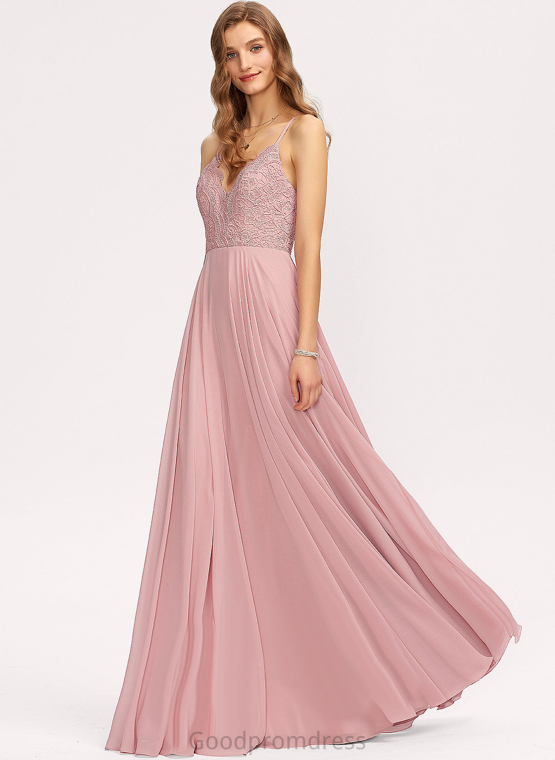 Prom Dresses A-Line Nathaly Chiffon Floor-Length Lace V-neck