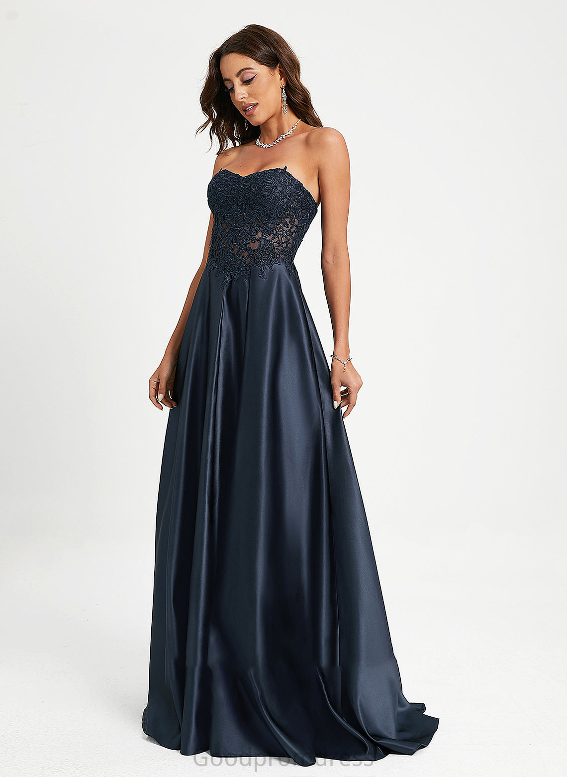 Train Sweetheart Pam With Prom Dresses Satin A-Line Lace Sweep