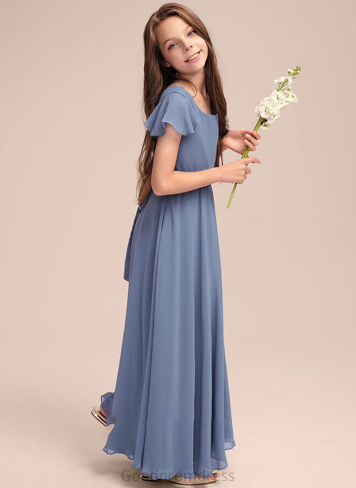 Scoop A-Line Neck Floor-Length Celia Junior Bridesmaid Dresses Bow(s) Chiffon With