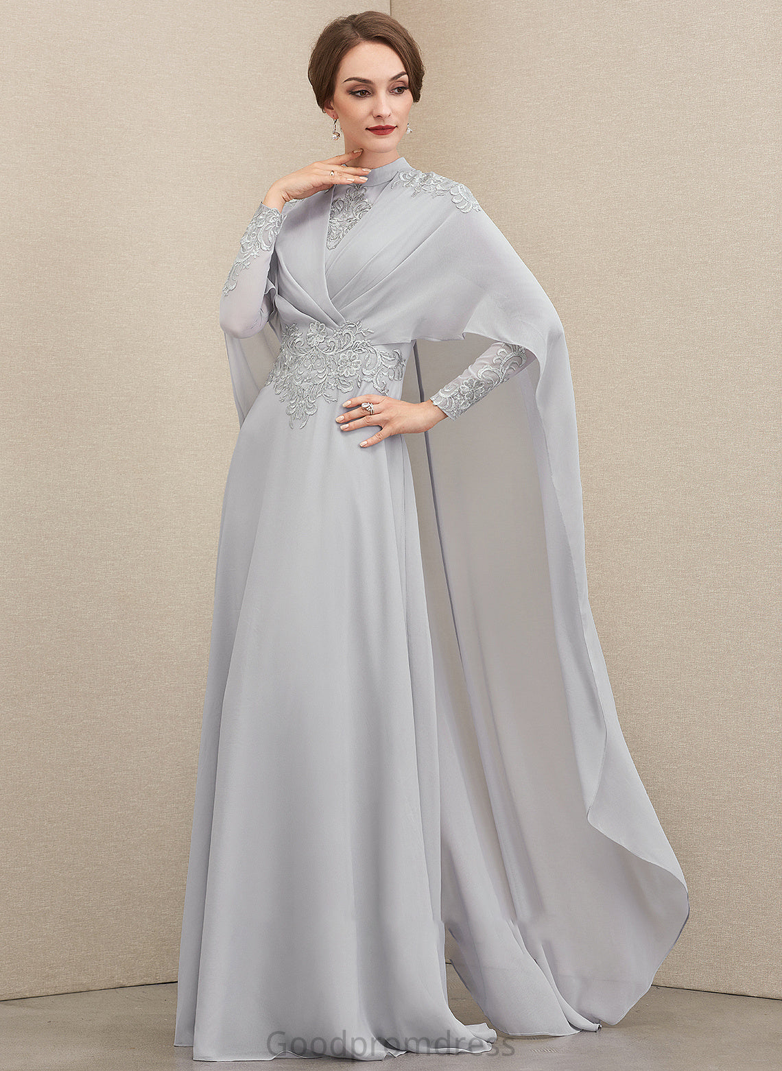 Lace of Janiya A-Line Mother Chiffon Dress Bride Neck the Mother of the Bride Dresses With High Ruffle Floor-Length