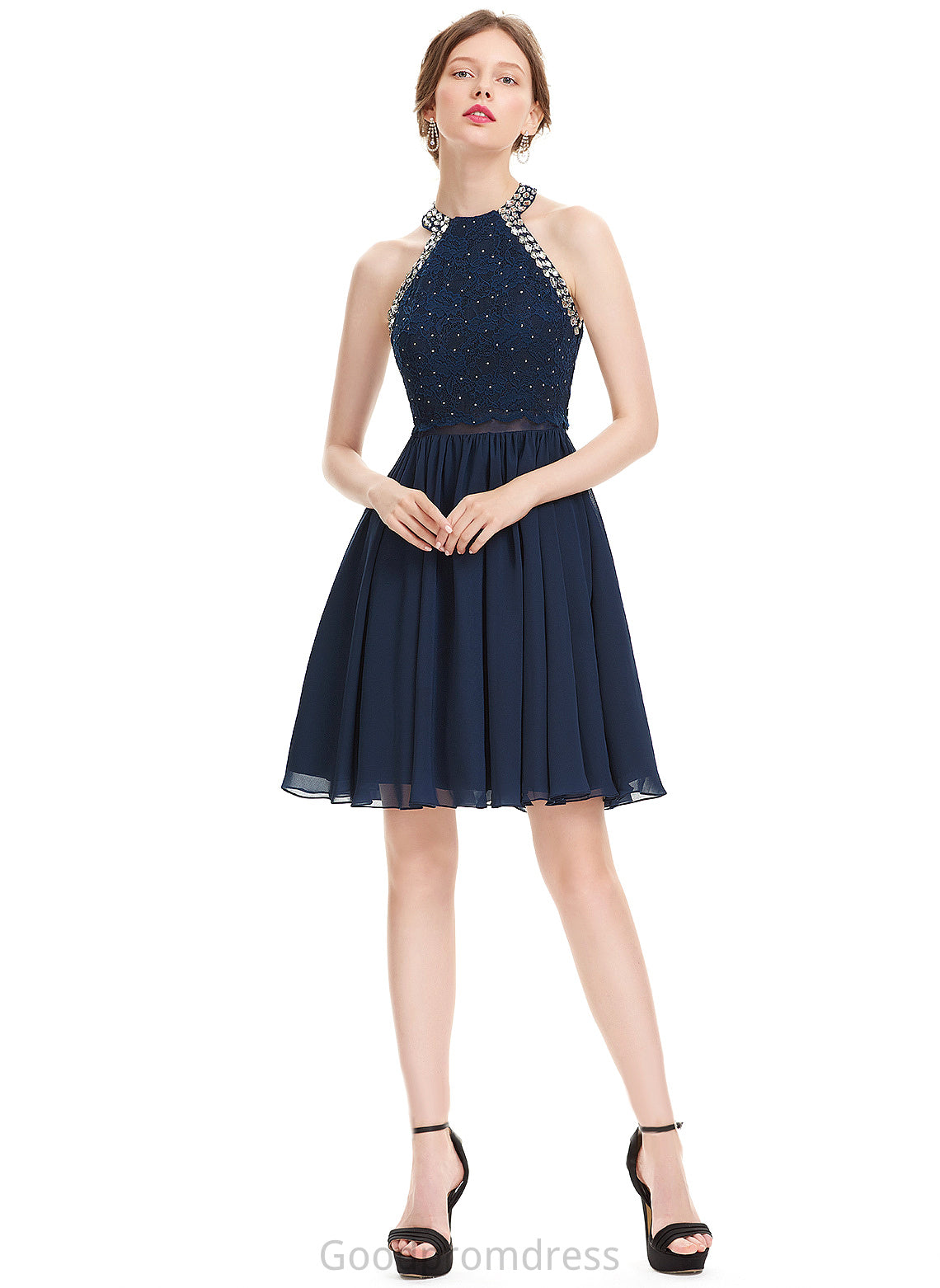 Beading Neck Jode Sequins Homecoming Dresses Chiffon A-Line With Knee-Length Scoop Homecoming Dress