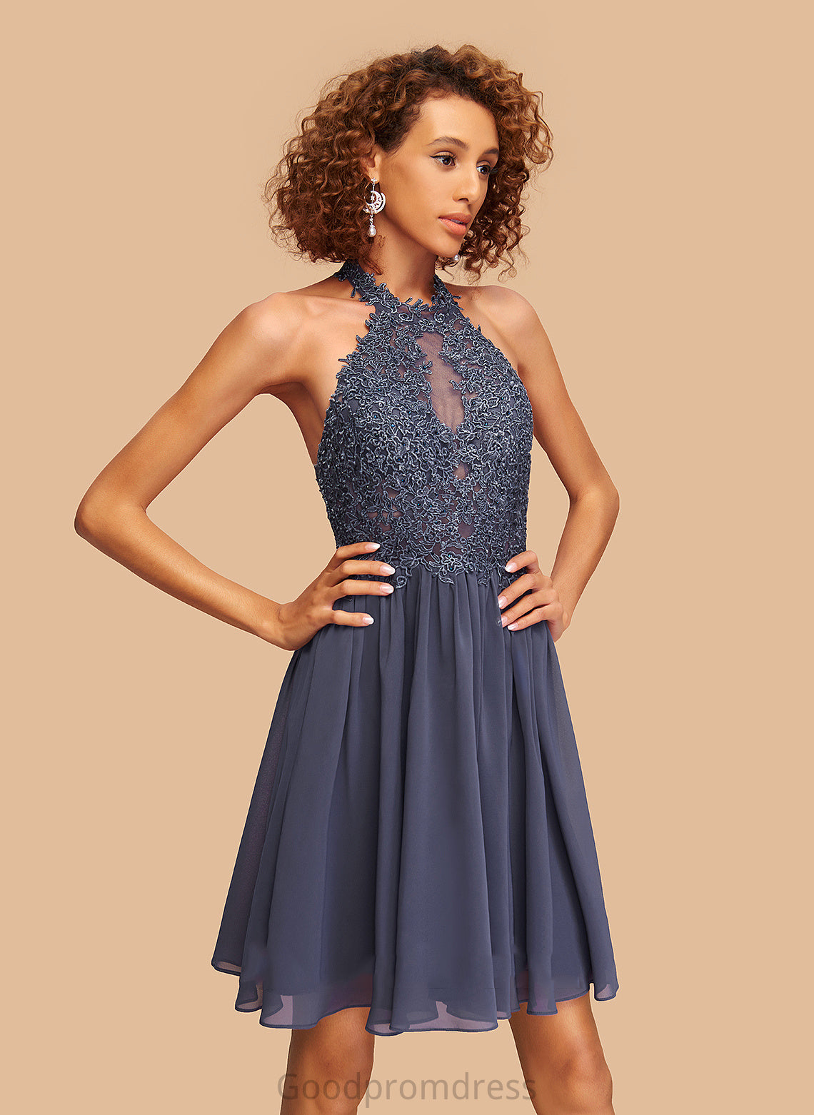 Homecoming Beading Dress Lace With Katherine Chiffon Halter A-Line Homecoming Dresses Short/Mini