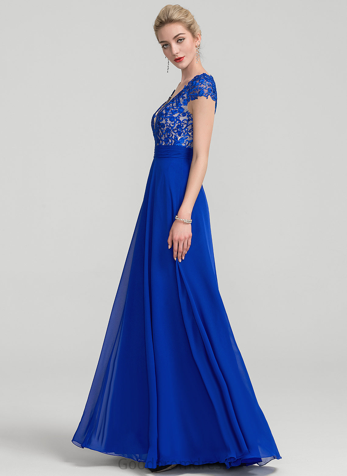 Lace Floor-Length A-Line Prom Dresses Chiffon Aleena V-neck