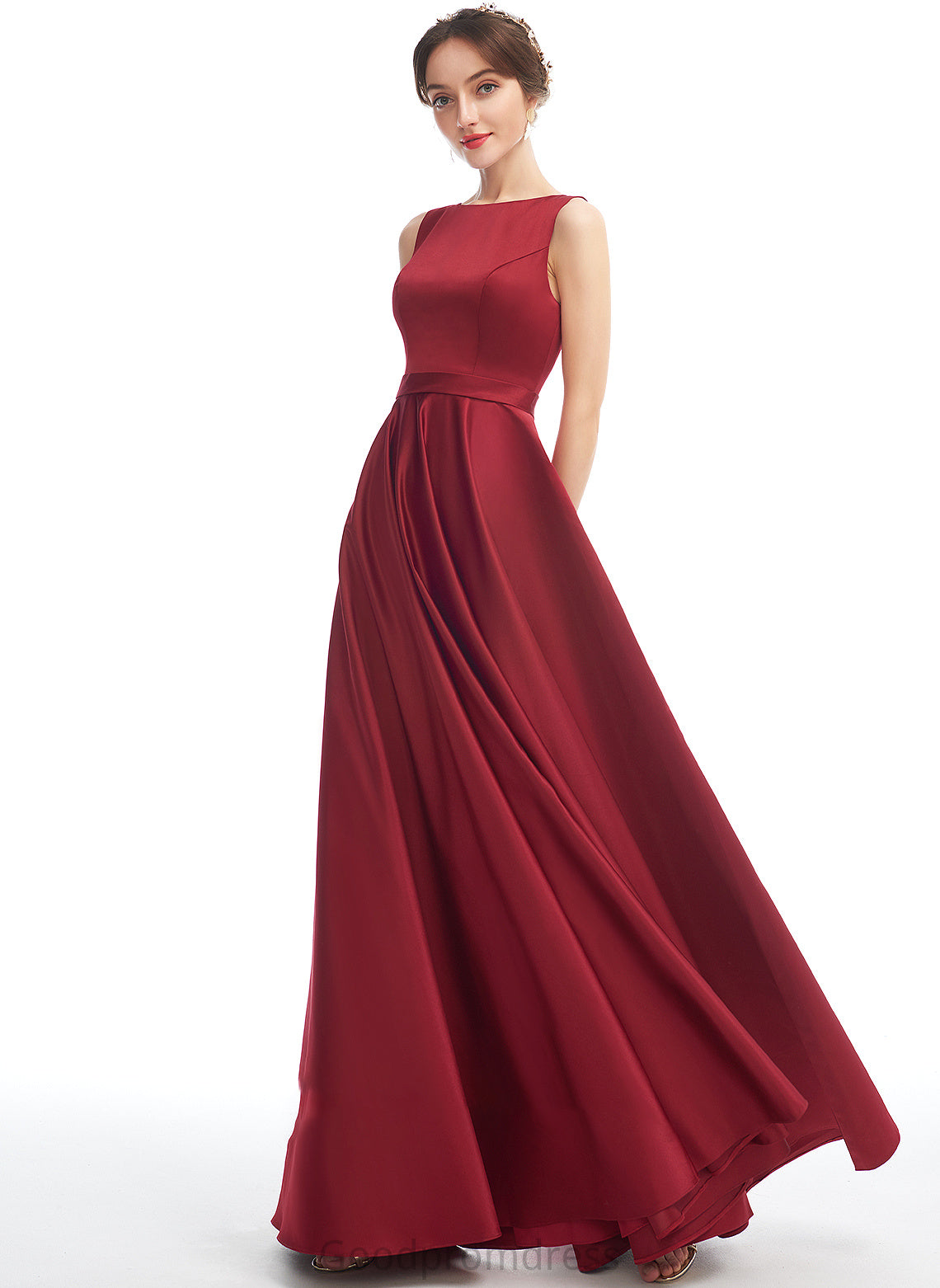 Floor-Length ScoopNeck Straps Neckline Length Fabric Silhouette Satin A-Line Judy Floor Length Sleeveless Bridesmaid Dresses