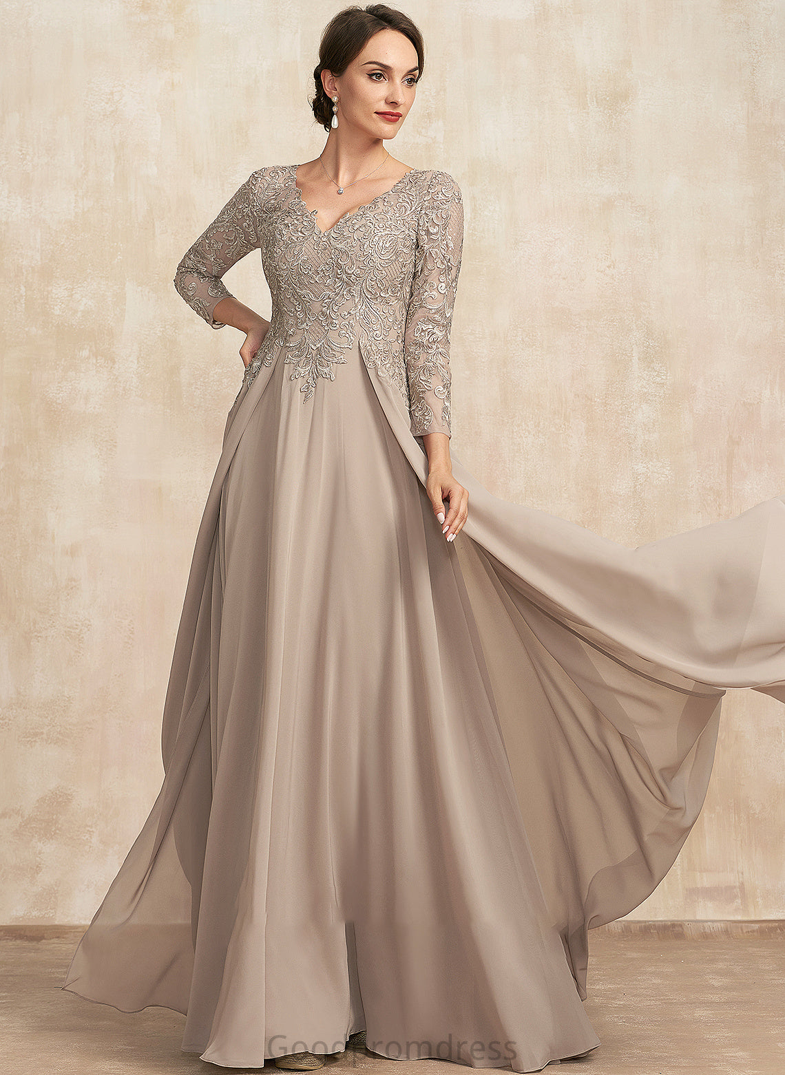 Floor-Length Dress Mother A-Line V-neck Lace Mother of the Bride Dresses of Chiffon Melany the Bride