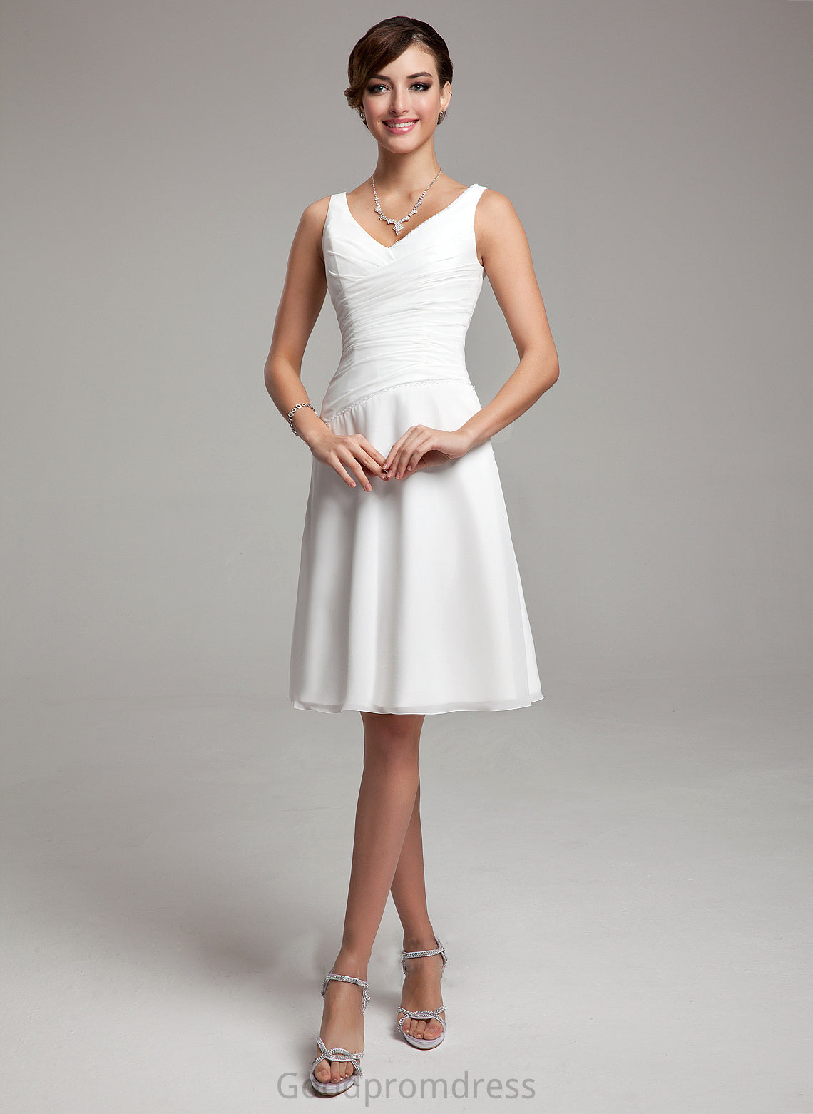 Dress Wedding Dresses Ruffle V-neck Sequins Knee-Length A-Line Bella With Chiffon Beading Wedding