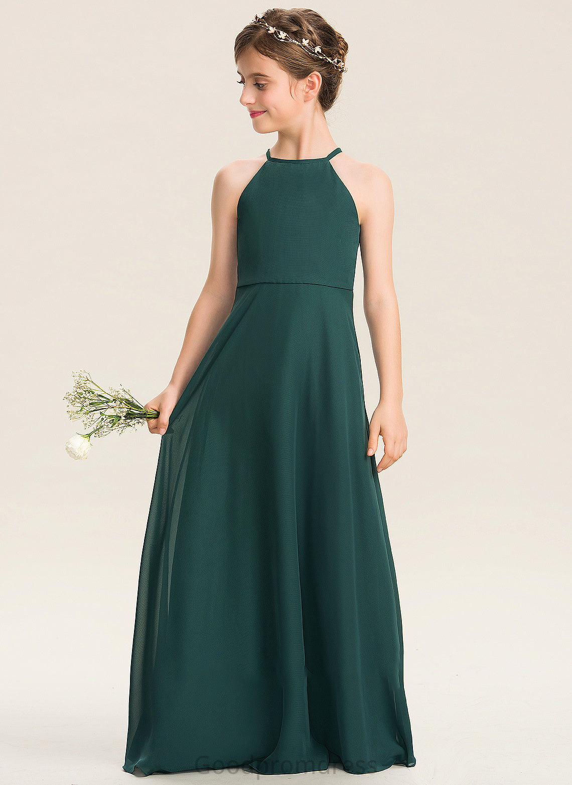 Junior Bridesmaid Dresses Scoop Cynthia Chiffon Floor-Length Neck A-Line