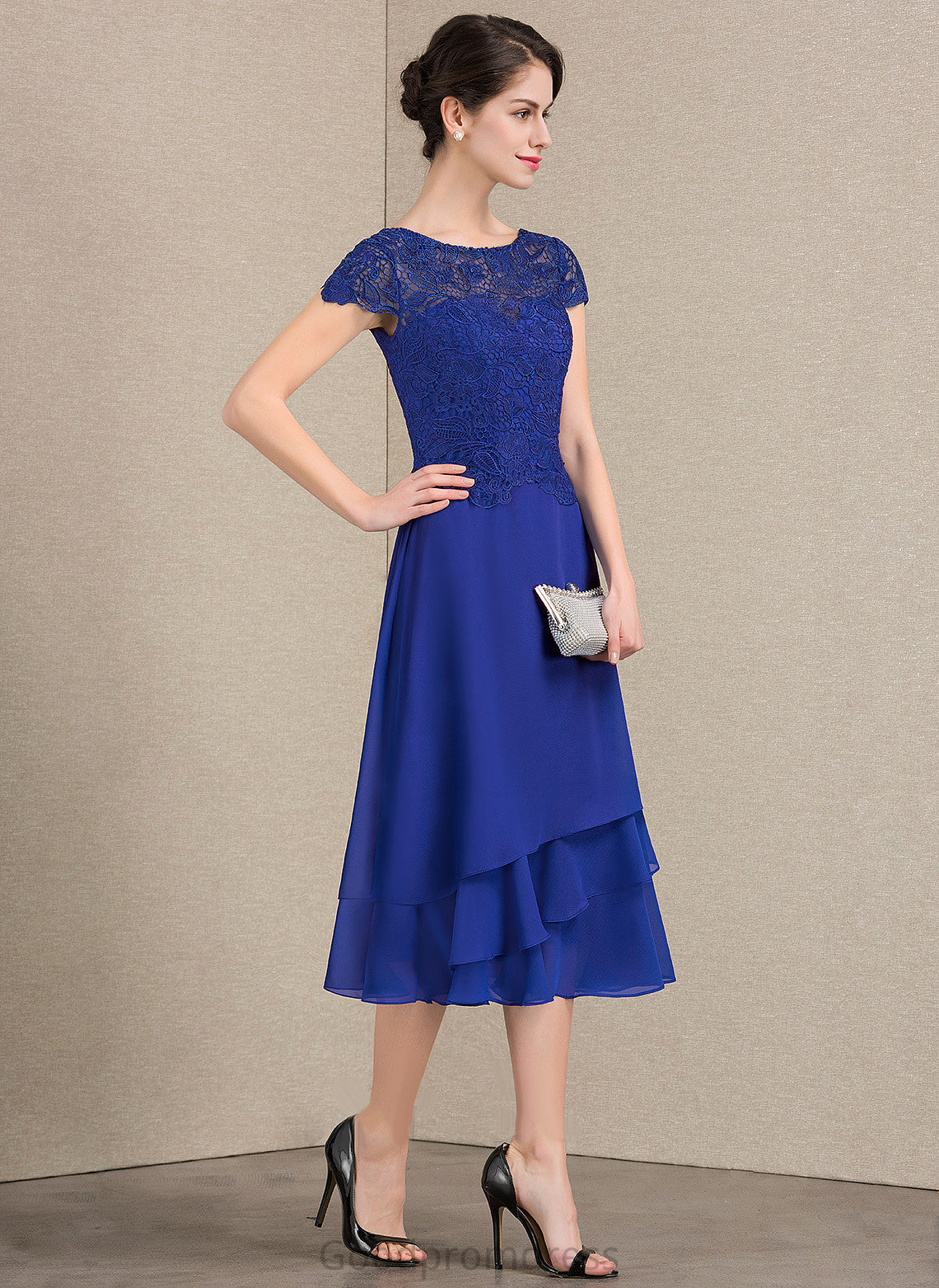 Scoop Mother of the Bride Dresses Lace A-Line the Bride of Tea-Length Dress Maci Mother Neck Chiffon