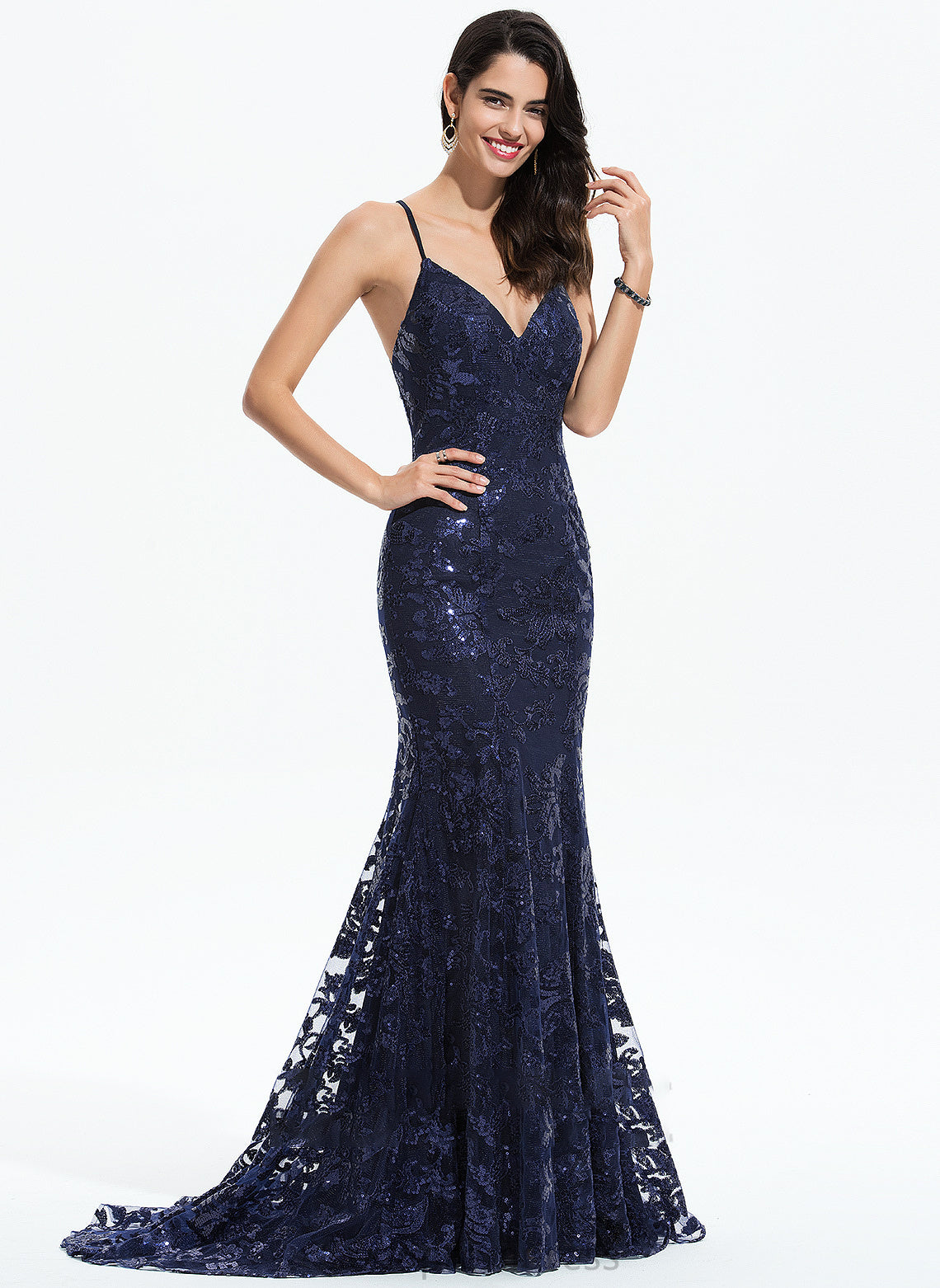 Prom Dresses Train Roberta With Trumpet/Mermaid V-neck Sweep Sequins Sequined