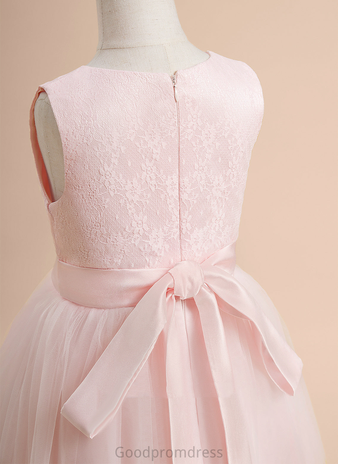 Dress Satin/Tulle With Flower Girl Dresses Flower Scoop Lace Sleeveless A-Line Knee-length Girl - Mabel Neck