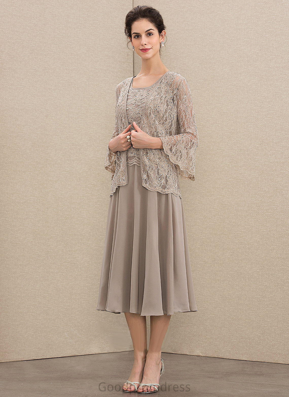 Chiffon Tea-Length of Sequins Mother of the Bride Dresses A-Line Neck With Bride Lace the Scoop Dress Mother Dayami