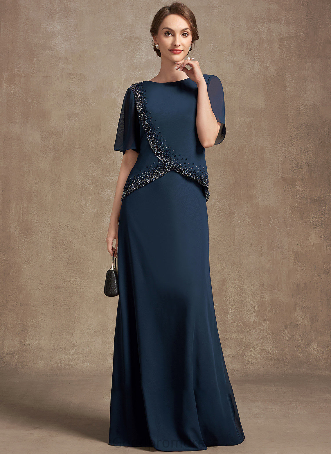 A-Line Chiffon Araceli of Neck Sequins With Mother the Floor-Length Bride Dress Mother of the Bride Dresses Scoop Beading