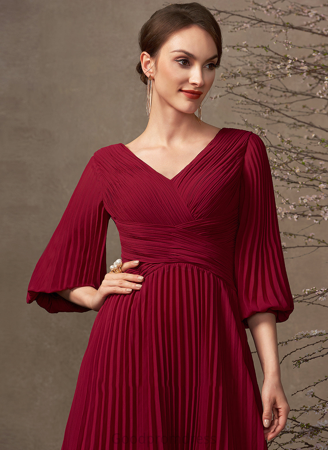 Chiffon V-neck Bride Dress Mother the A-Line of Mother of the Bride Dresses With Tea-Length Harper Pleated