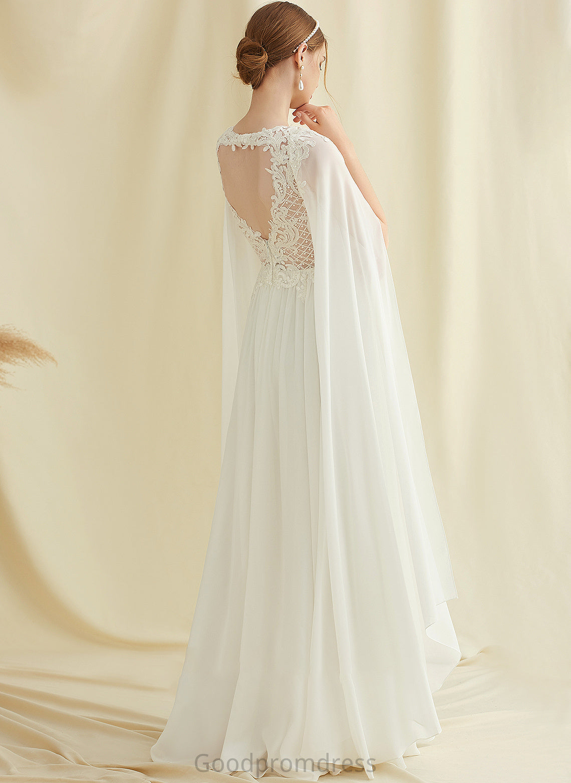 With Chiffon Lace Floor-Length Wedding Dresses Sequins Wedding Dress V-neck A-Line Guadalupe