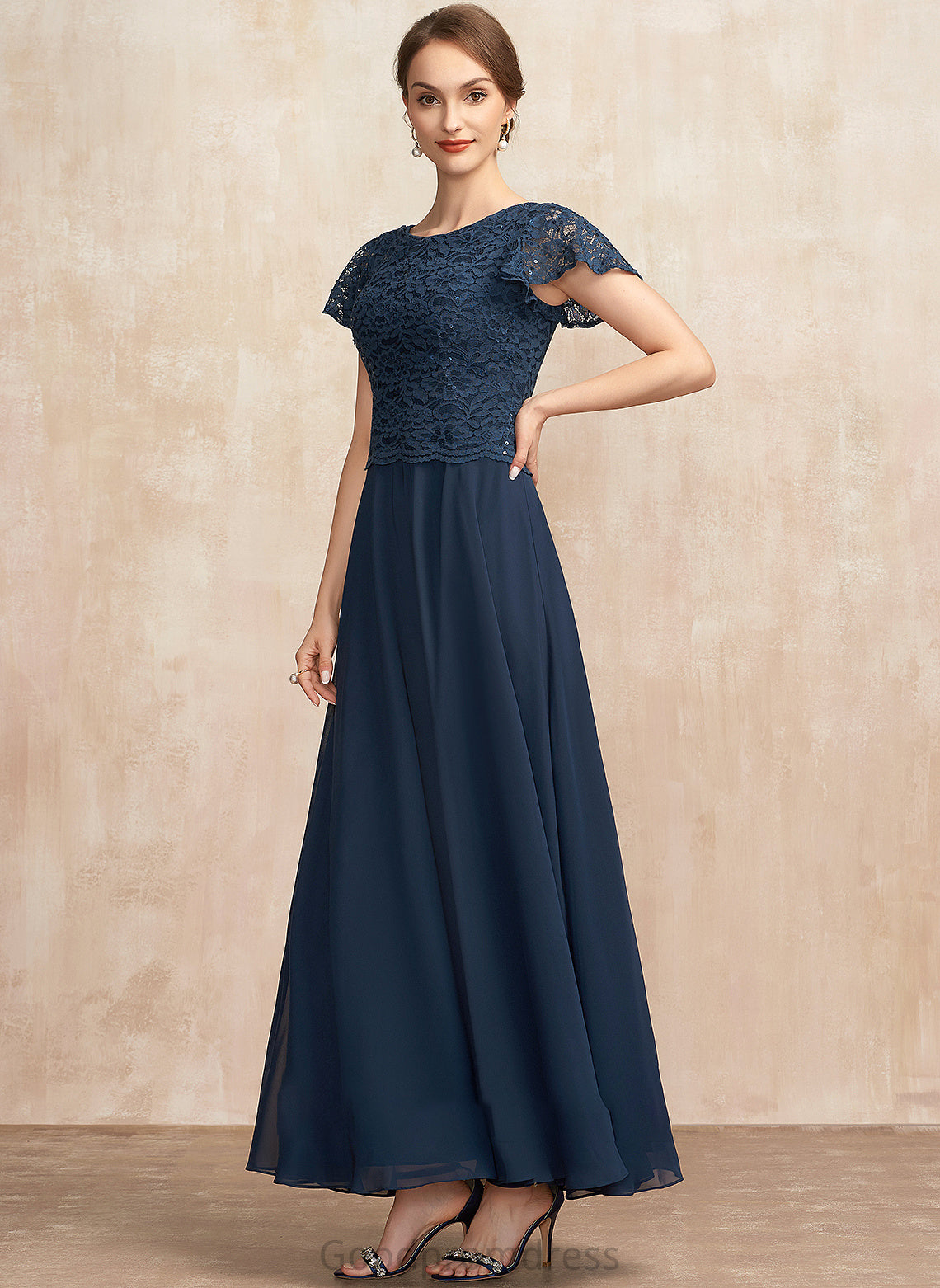 With the Bride Mother Scoop Lace Sequins Chiffon Ankle-Length Neck Miracle A-Line of Dress Mother of the Bride Dresses