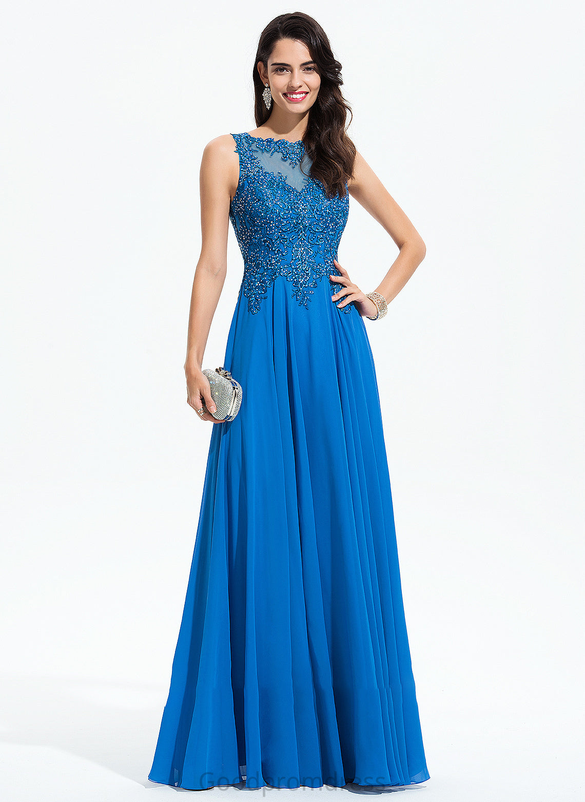 Chiffon Prom Dresses With Scoop A-Line Neck Arely Floor-Length Beading Sequins Lace