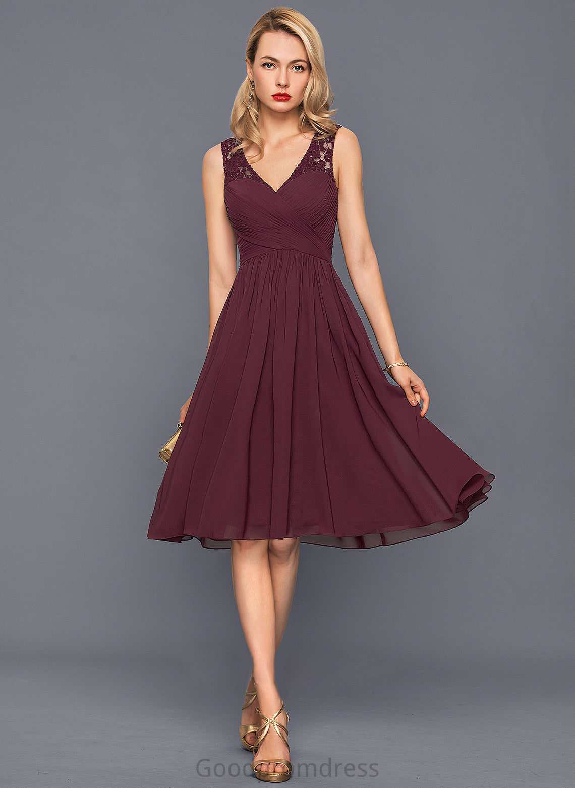 Fabric V-neck Silhouette Neckline Ruffle Embellishment Length A-Line Knee-Length Mackenzie Floor Length V-Neck Bridesmaid Dresses