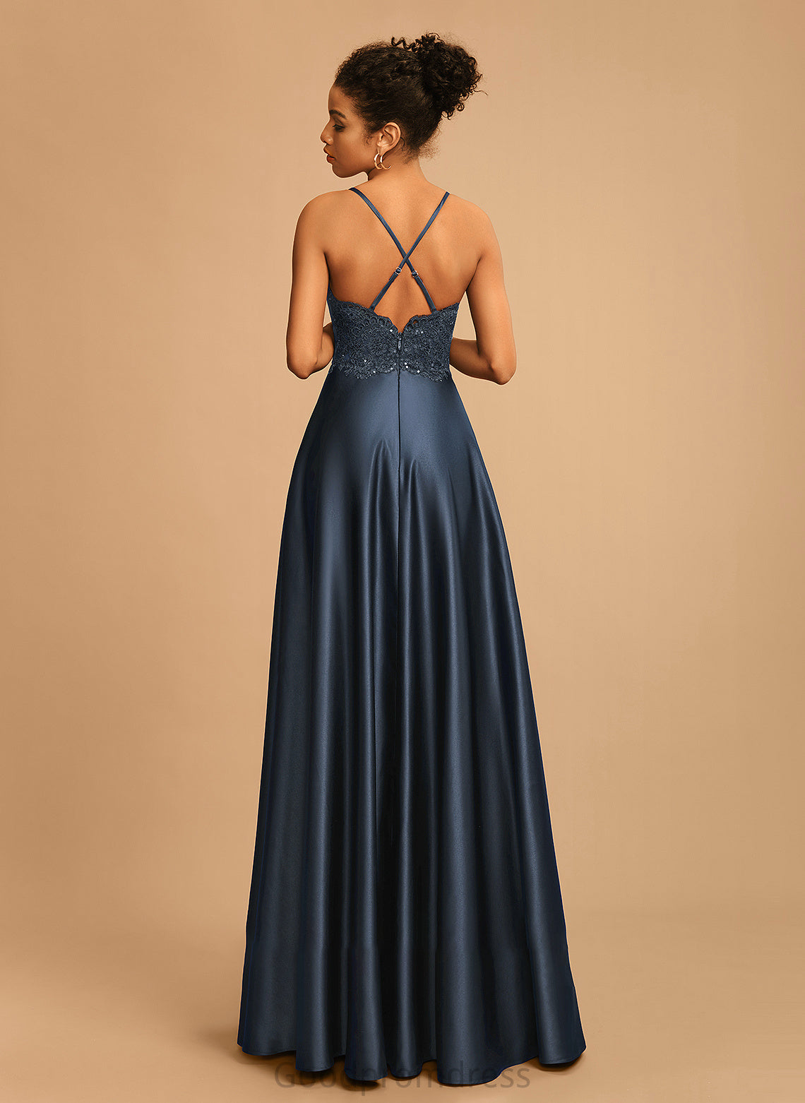 Prom Dresses Satin Floor-Length V-neck Anne A-Line