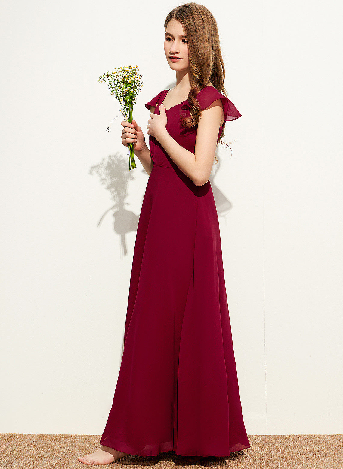 Junior Bridesmaid Dresses With Lilah Chiffon V-neck Ruffle Floor-Length A-Line