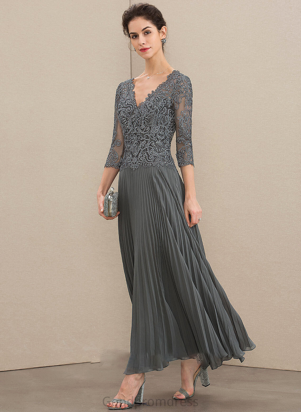 the Bride Rosemary Chiffon Dress Ankle-Length Pleated Sequins A-Line With Mother of the Bride Dresses of Mother V-neck Lace