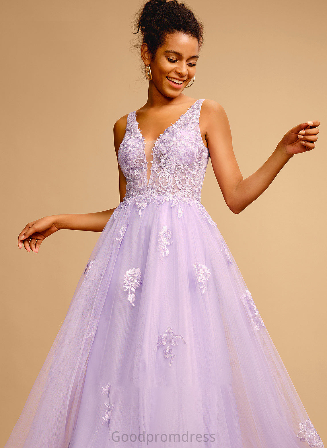 Prom Dresses Campbell V-neck Lace With Tulle Floor-Length Ball-Gown/Princess