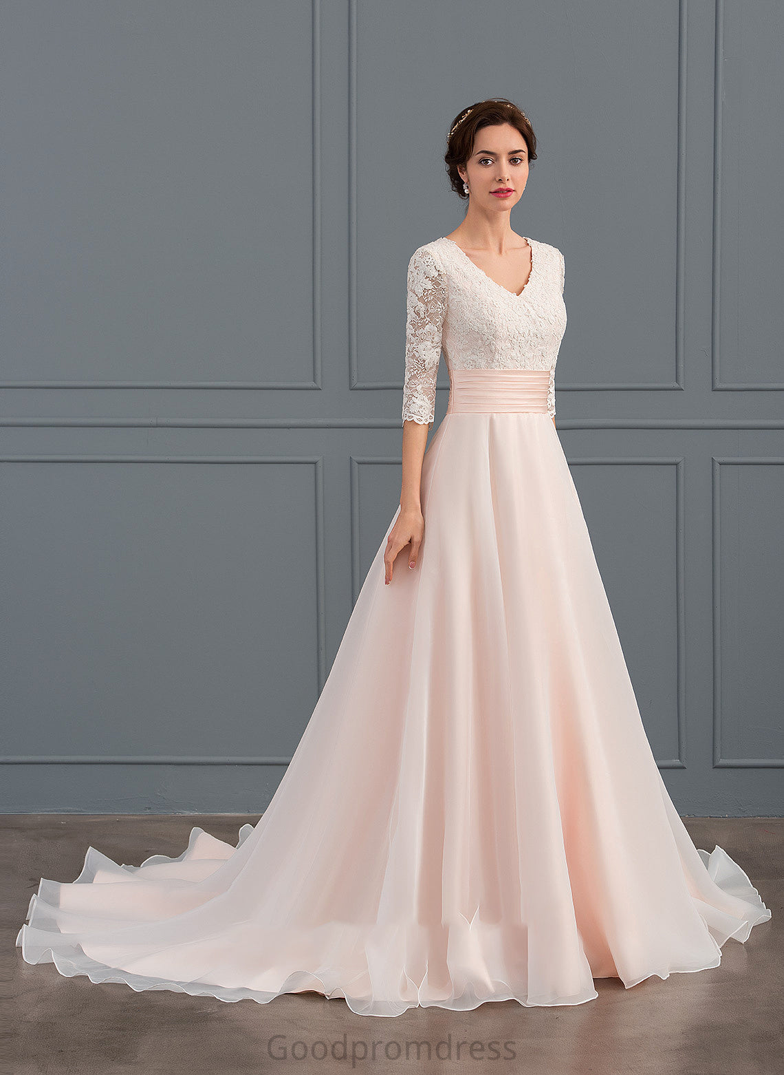 Wedding Dresses Train With Ruffle Wedding Ball-Gown/Princess Organza Court V-neck Dress Jaylyn