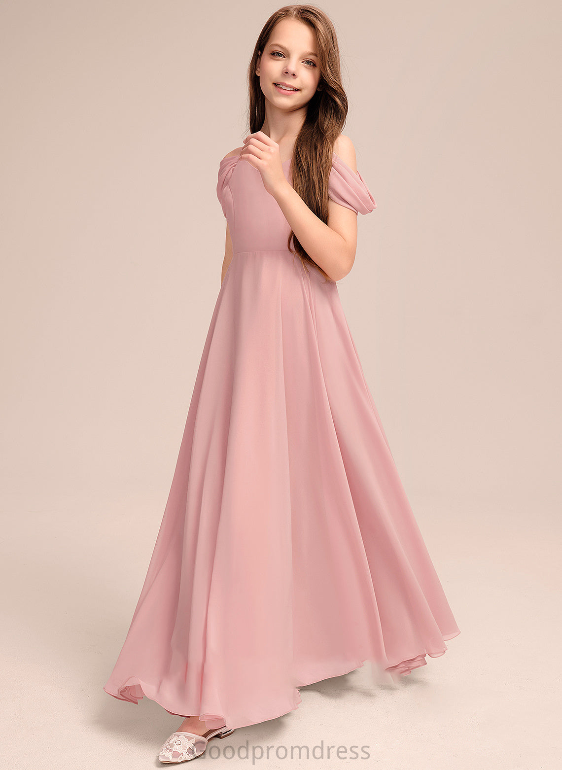 A-Line Floor-Length Ruffle With Chiffon Junior Bridesmaid Dresses V-neck Sierra