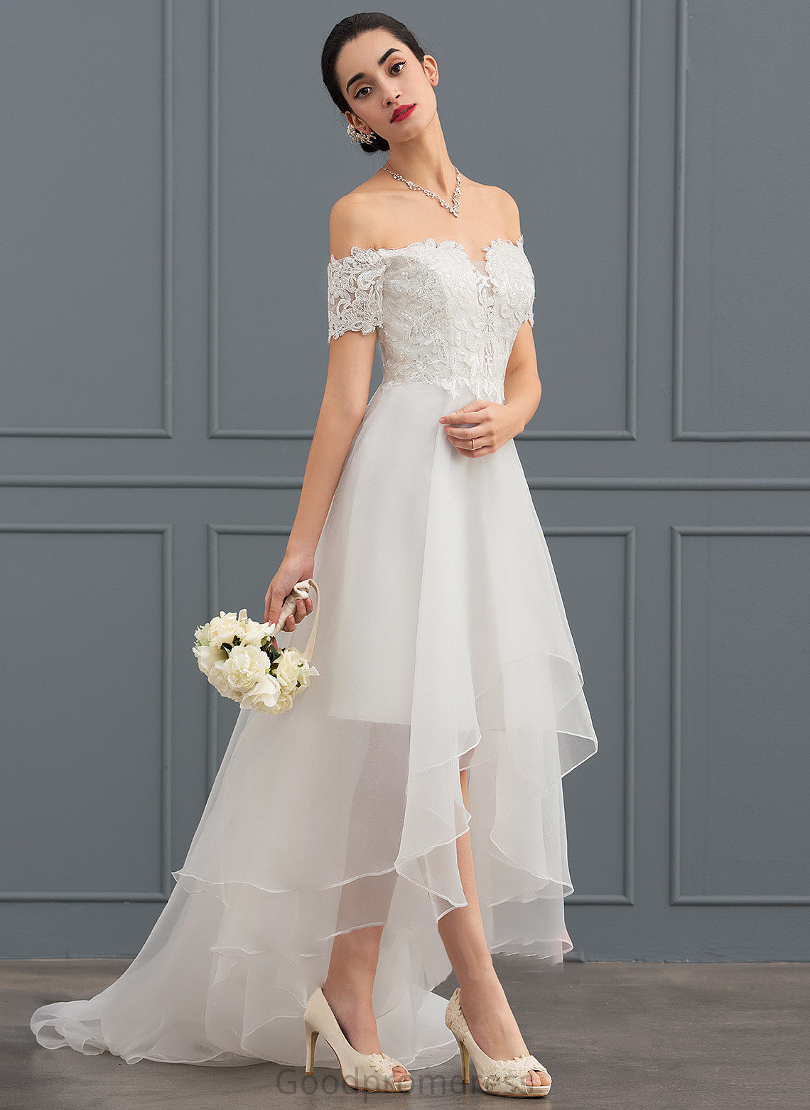 A-Line Wedding Dresses Logan With Sequins Asymmetrical Wedding Dress Organza