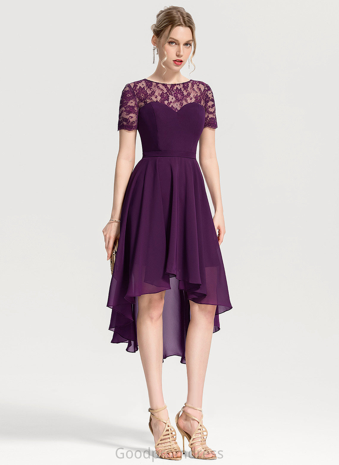 Asymmetrical Cocktail Dresses Karsyn Chiffon Lace With A-Line Lace Neck Cocktail Scoop Dress