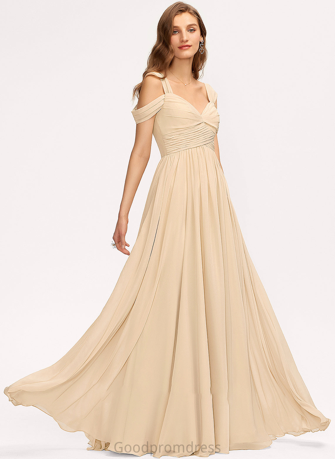 Ruffle Floor-Length A-Line V-neck Neckline Fabric Embellishment Silhouette Length Dalia Floor Length Natural Waist Bridesmaid Dresses