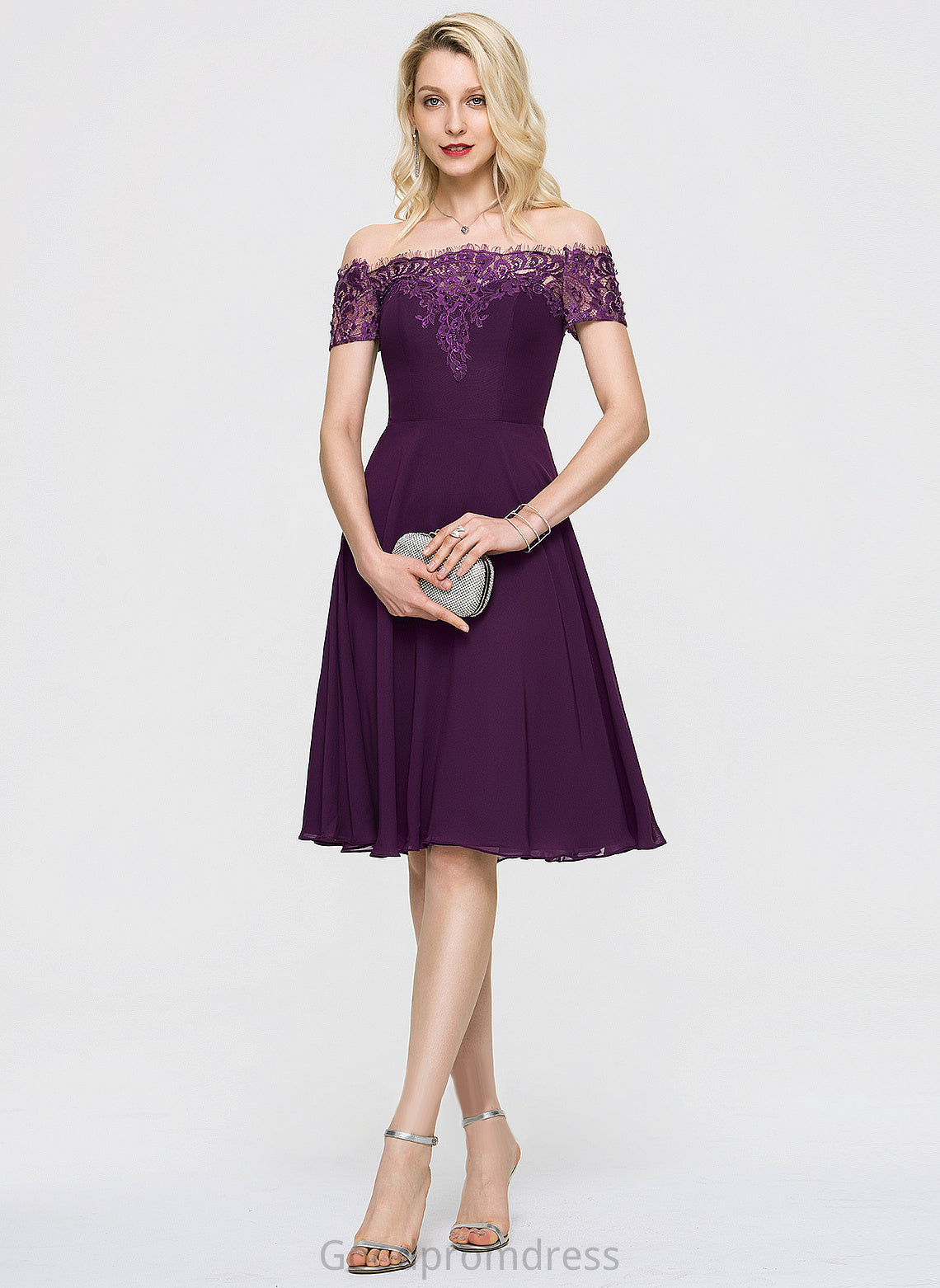 Cocktail Dresses Avery Dress A-Line With Off-the-Shoulder Beading Lace Chiffon Knee-Length Lace Cocktail